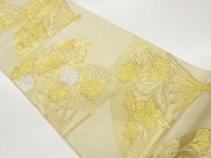絽扇に草花模様織出し全通袋帯